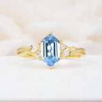Elongated Hexagon Cut Aquamarine Floral Bridal Ring Set - Additional view