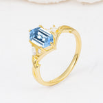 Elongated Hexagon Cut Aquamarine Floral Bridal Ring Set - Additional view
