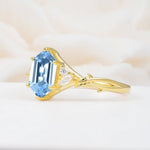 Elongated Hexagon Cut Aquamarine Floral Bridal Ring Set - Additional view