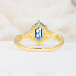 Elongated Hexagon Cut Aquamarine Floral Bridal Ring Set - Additional view