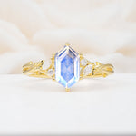 Elongated Hexagon Cut Moonstone Floral Bridal Ring Set - Additional view