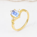 Elongated Hexagon Cut Moonstone Floral Bridal Ring Set - Additional view