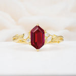 Elongated Hexagon Cut Ruby Floral Bridal Ring Set - Additional view