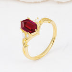 Elongated Hexagon Cut Ruby Floral Bridal Ring Set - Additional view