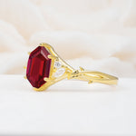 Elongated Hexagon Cut Ruby Floral Bridal Ring Set - Additional view