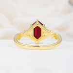 Elongated Hexagon Cut Ruby Floral Bridal Ring Set - Additional view