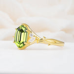 Elongated Hexagon Cut Peridot Floral Bridal Ring Set - Additional view