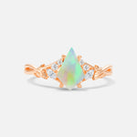 Kite Cut Fire Opal Engagement Ring with Marquise Side Stones and Vine Detail - Additional view