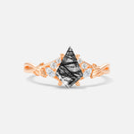 Kite Cut Black Rutilated Quartz Engagement Ring with Marquise Side Stones and Vine Detail - Additional view