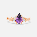 Kite Cut Amethyst Engagement Ring with Marquise Side Stones and Vine Detail - Additional view