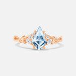 Kite Cut Aquamarine Engagement Ring with Marquise Side Stones and Vine Detail - Additional view