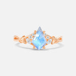 Kite Cut Moonstone Engagement Ring with Marquise Side Stones and Vine Detail - Additional view