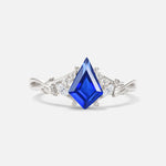 Kite Cut Sapphire Engagement Ring with Marquise Side Stones and Vine Detail - Additional view