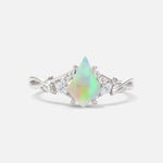 Kite Cut Fire Opal Engagement Ring with Marquise Side Stones and Vine Detail - Additional view