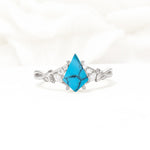 Nature-Inspired Kite Cut Turquoise Engagement Ring with Leaf Accents - Additional view