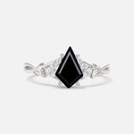 Kite Cut Black Onyx Engagement Ring with Marquise Side Stones and Vine Detail - Additional view