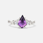 Kite Cut Amethyst Engagement Ring with Marquise Side Stones and Vine Detail - Additional view