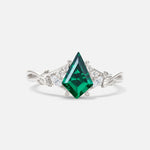 Kite Cut Emerald Engagement Ring with Marquise Side Stones and Vine Detail - Additional view