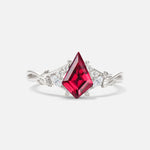 Kite Cut Ruby Engagement Ring with Marquise Side Stones and Vine Detail - Additional view