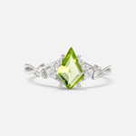 Kite Cut Peridot Engagement Ring with Marquise Side Stones and Vine Detail - Additional view