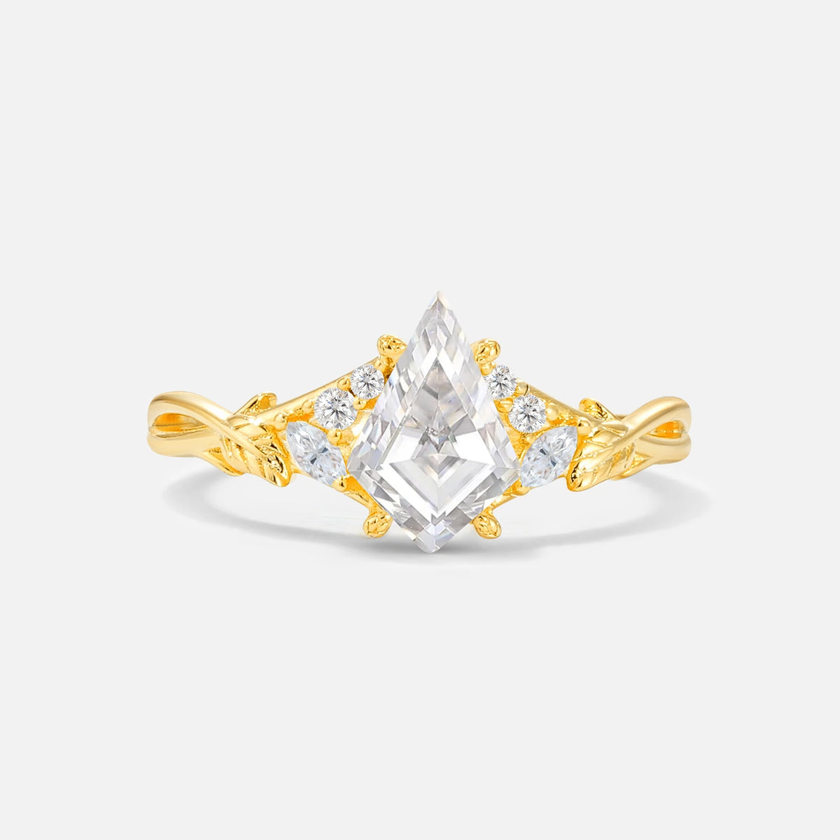 Kite Cut Moissanite Engagement Ring with Marquise Side Stones and Vine Detail - Additional view
