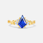 Kite Cut Sapphire Engagement Ring with Marquise Side Stones and Vine Detail - Additional view