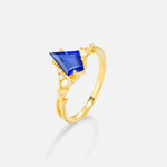 Kite Cut Sapphire Engagement Ring with Marquise Side Stones and Vine Detail - Additional view
