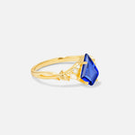 Kite Cut Sapphire Engagement Ring with Marquise Side Stones and Vine Detail - Additional view