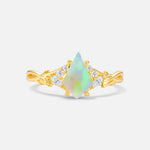 Kite Cut Fire Opal Engagement Ring with Marquise Side Stones and Vine Detail - Additional view