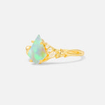 Kite Cut Fire Opal Engagement Ring with Marquise Side Stones and Vine Detail - Additional view
