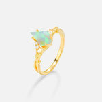 Kite Cut Fire Opal Engagement Ring with Marquise Side Stones and Vine Detail - Additional view