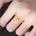 Kite Cut Citrine Engagement Ring with Marquise Side Stones and Vine Detail - Additional view