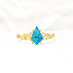 Nature-Inspired Kite Cut Turquoise Engagement Ring with Leaf Accents - Additional view
