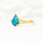 Nature-Inspired Kite Cut Turquoise Engagement Ring with Leaf Accents - Additional view