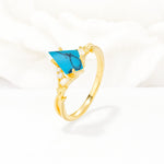 Nature-Inspired Kite Cut Turquoise Engagement Ring with Leaf Accents - Additional view
