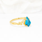 Nature-Inspired Kite Cut Turquoise Engagement Ring with Leaf Accents - Additional view