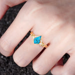 Nature-Inspired Kite Cut Turquoise Engagement Ring with Leaf Accents - Additional view