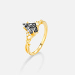 Kite Cut Black Rutilated Quartz Engagement Ring with Marquise Side Stones and Vine Detail - Additional view