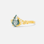 Kite Cut Moss Agate Engagement Ring with Marquise Side Stones and Vine Detail - Additional view