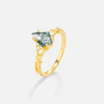 Kite Cut Moss Agate Engagement Ring with Marquise Side Stones and Vine Detail - Additional view
