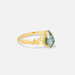 Kite Cut Moss Agate Engagement Ring with Marquise Side Stones and Vine Detail - Additional view