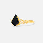 Kite Cut Black Onyx Engagement Ring with Marquise Side Stones and Vine Detail - Additional view