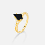 Kite Cut Black Onyx Engagement Ring with Marquise Side Stones and Vine Detail - Additional view