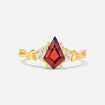 Kite Cut Garnet Engagement Ring with Marquise Side Stones and Vine Detail - Additional view