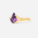Kite Cut Amethyst Engagement Ring with Marquise Side Stones and Vine Detail - Additional view