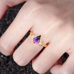 Kite Cut Amethyst Engagement Ring with Marquise Side Stones and Vine Detail - Additional view