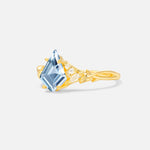 Kite Cut Aquamarine Engagement Ring with Marquise Side Stones and Vine Detail - Additional view