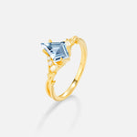 Kite Cut Aquamarine Engagement Ring with Marquise Side Stones and Vine Detail - Additional view
