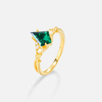 Kite Cut Emerald Engagement Ring with Marquise Side Stones and Vine Detail - Additional view