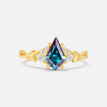 Kite Cut Alexandrite Engagement Ring with Marquise Side Stones and Vine Detail - Additional view